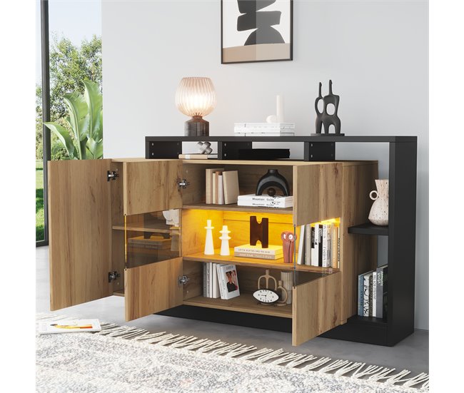 Aparador de mdf con 3 puertas Negro/ Madera