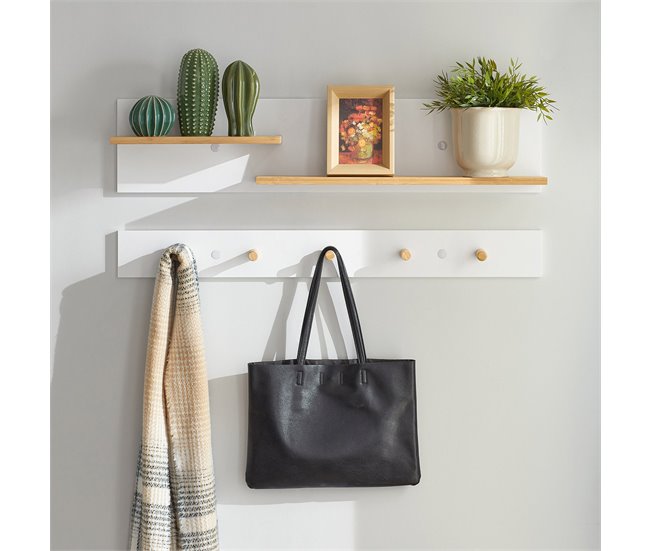 Perchero de pared en 2 partes FHK21-WN SoBuy Natural/ Blanco