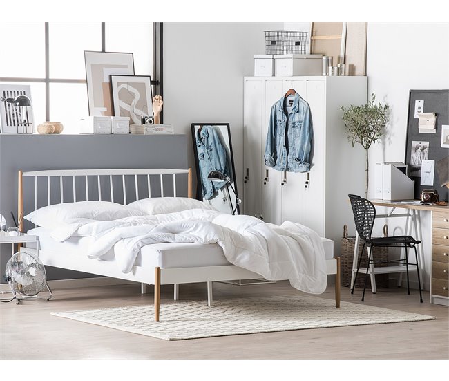 Beliani Cama con somier Metal MAURS 187x209 Blanco