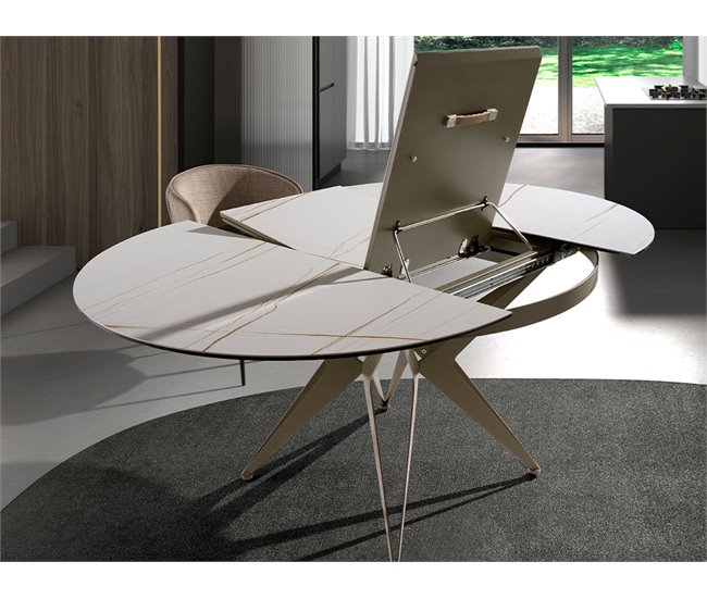 ANGEL CERDÁ Mesa comedor extensible redonda mármol porcelánico 170x120 Blanco