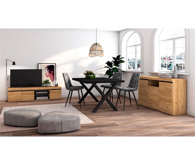 Conjunto Muebles de Salón, Mesa, Aparador, Mueble TV Roble