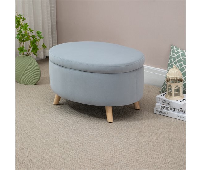 Otomano Puff Poliéster, Espuma, Madera de Caucho HOMCOM 71x51 Gris