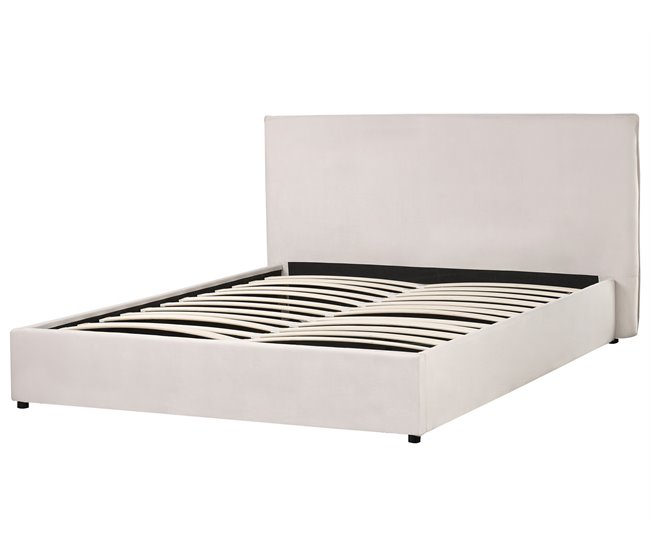 Beliani Cama con almacenaje Terciopelo LAVAUR 183x210 Blanco/ Beige