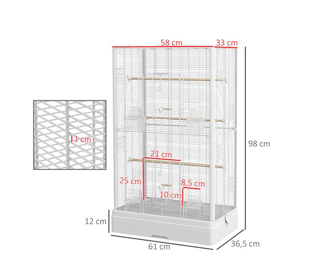 Jaula para Pájaros Acero, Madera de Abeto PawHut Blanco
