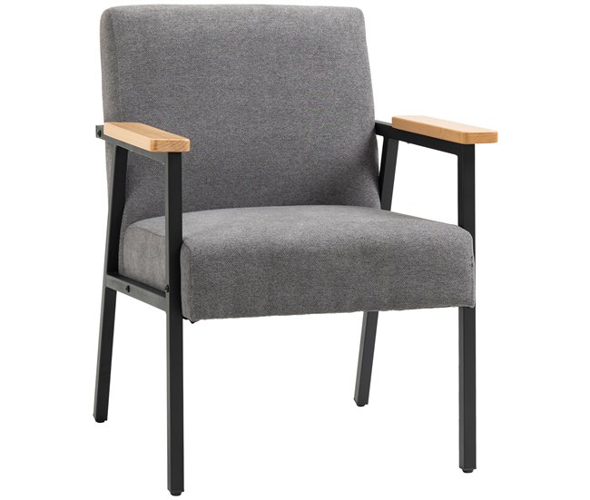 Butaca de Salón Poliéster, Espuma, Acero, Madera de Caucho HOMCOM Gris
