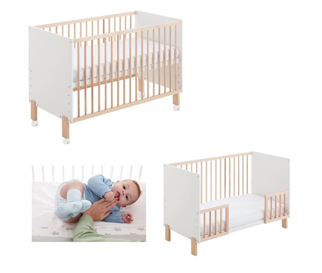 Cuna colecho Umami + Barandillas + 4 ruedas Blanco/ Madera