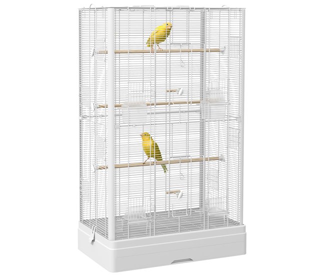 Jaula para Pájaros Acero, Madera de Abeto PawHut Blanco
