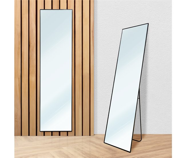 Espejo de Pie Metal Square Edge con Soporte Suelo 40x5 Negro
