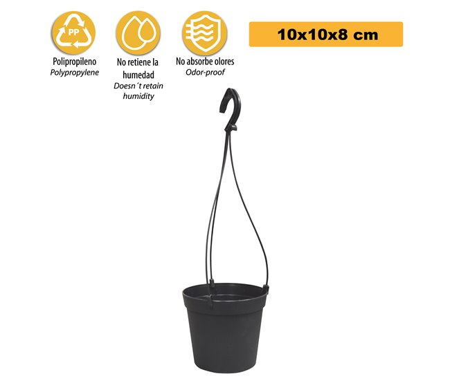 5 Macetas cilíndricas Ø 10 cm con ganchos Antracita