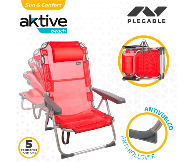 Aktive Pack 2 sillas playa multiposición con cojín Rojo