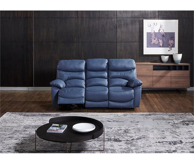 Sofá relax eléctrico 3 plazas de piel ESPRIT Azul
