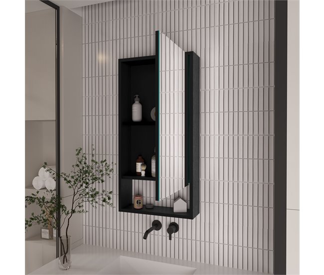 Armario Espejo de Baño Mariana, Moderno, con Estante Abierto Negro Negro