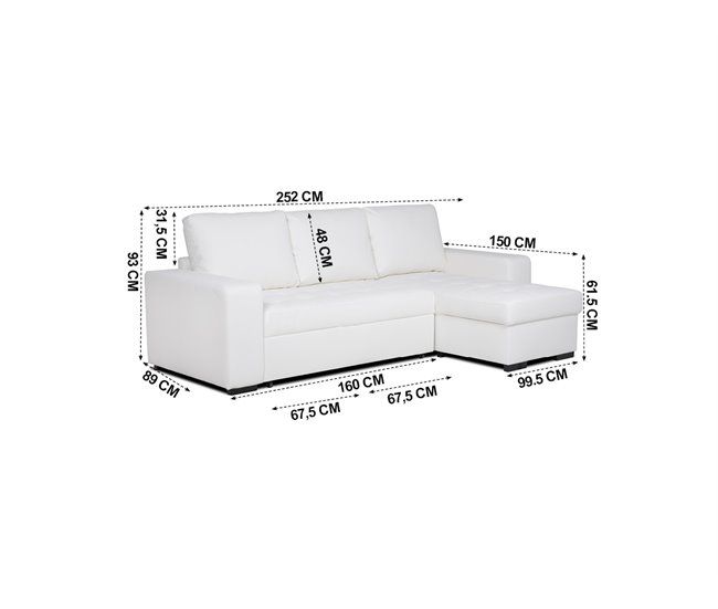 Chaise longue piel sintética con cama HARRY Blanco