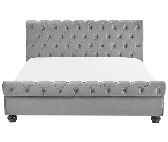 Beliani Cama con somier Terciopelo AVALLON 233x192 Gris Claro