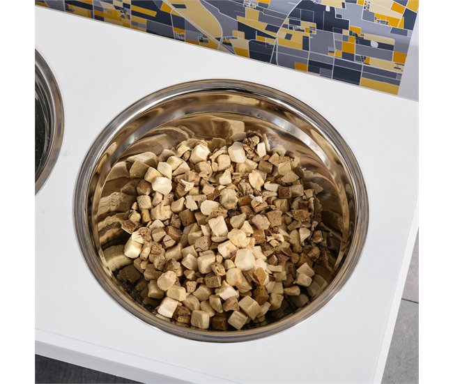 Comedero Elevado para Perros Acero Inoxidable, MDF PawHut Blanco