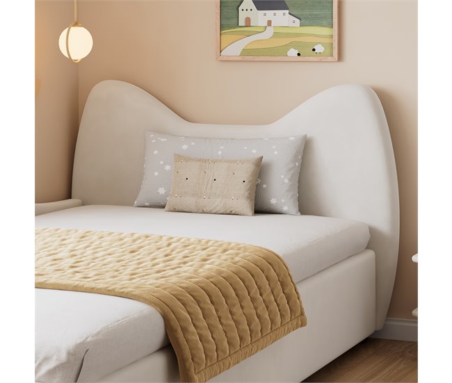 Cama con almacenaje de terciopelo Beige