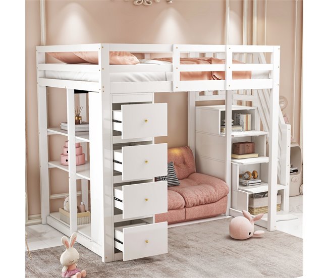 Cama alta para niños 146x253 Blanco