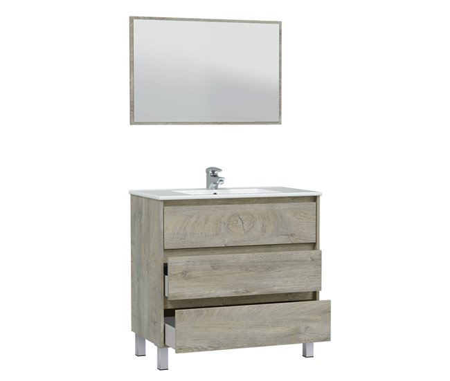 Mueble baño Devin 3 cajones espejo, sin lavabo, Alaska Madera