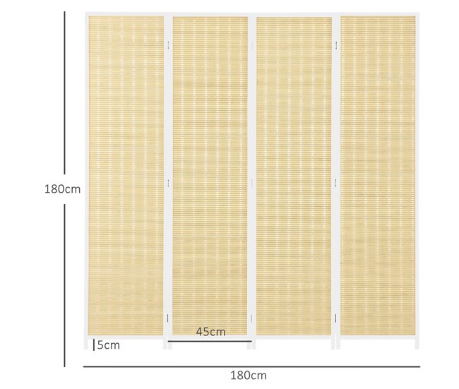 Biombo Separador Madera de Pino, Bambú HOMCOM, hogar - decoración Blanco