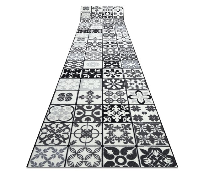 Alfombra de pasillo con refuerzo de goma AZULEJO LABOR DE RETAZOS 100x950 Gris