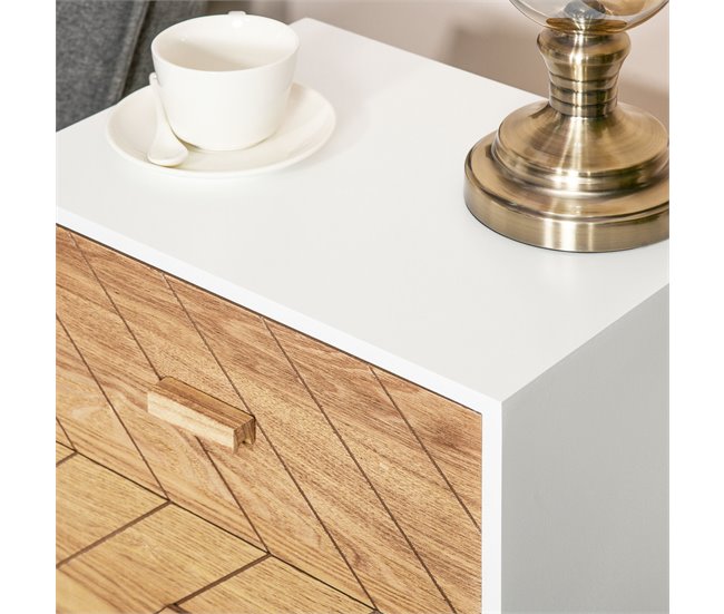 Mesita de Noche MDF y madera maciza HOMCOM 40 Blanco