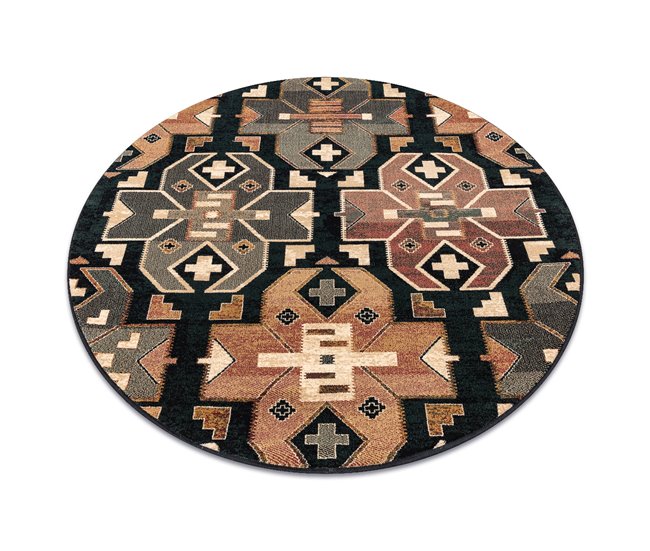 Alfombra de lana SUPERIOR circulo DIAS Étnico 135x135 Multicolor
