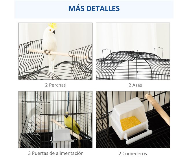 Jaula para Pájaro Acero, PP, Madera Mixta PawHut Negro