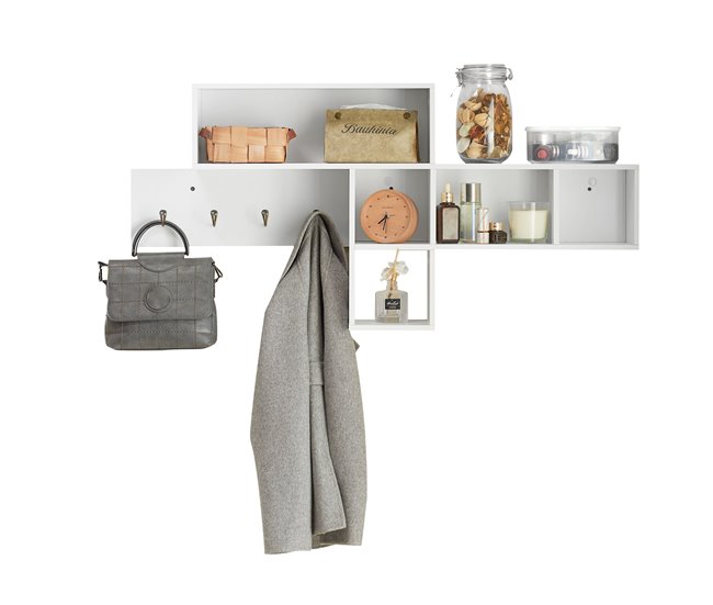 Perchero de pared con 5 compartimentos y 4 ganchos FHK17-W SoBuy Blanco