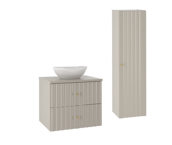 Conjunto de muebles con lavabo individual y columna Izae 60 Beige