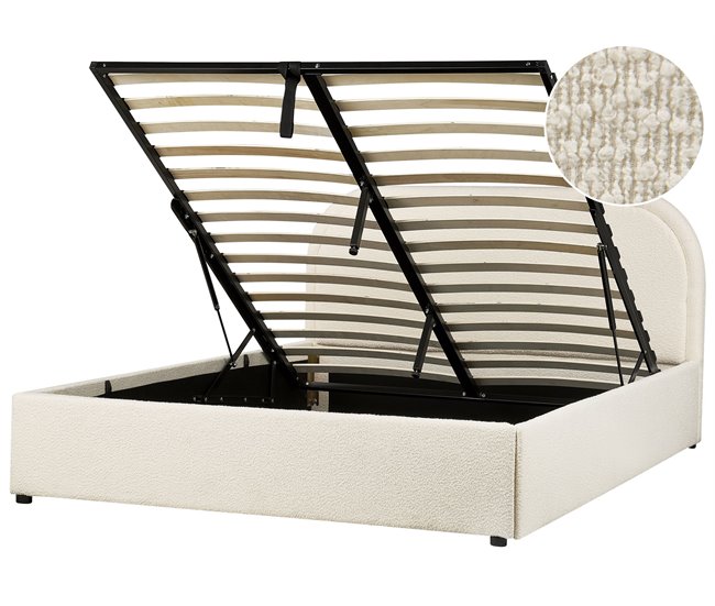 Beliani Cama con almacenaje Bouclé QUILLIEN 152x217 Beige