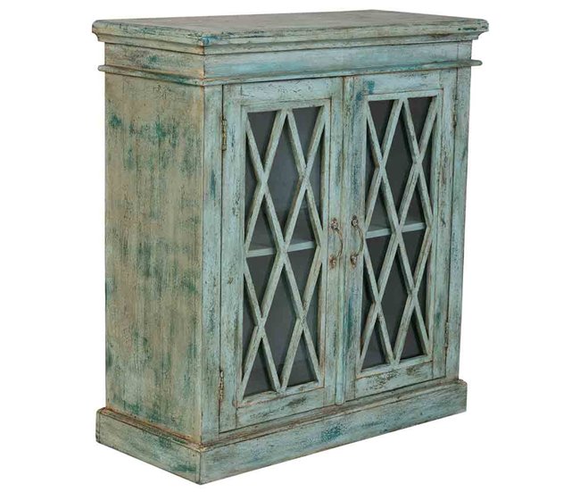 Aparador de madera y cristal con 2 puertas Azul
