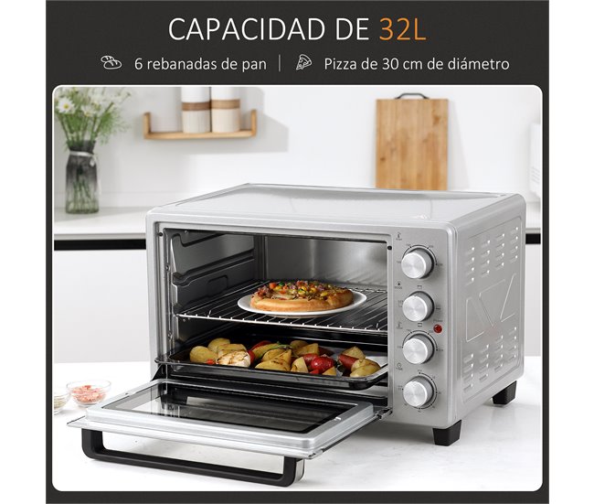 Mini Horno Eléctrico Metal, Acero Inoxidable HOMCOM Plateado