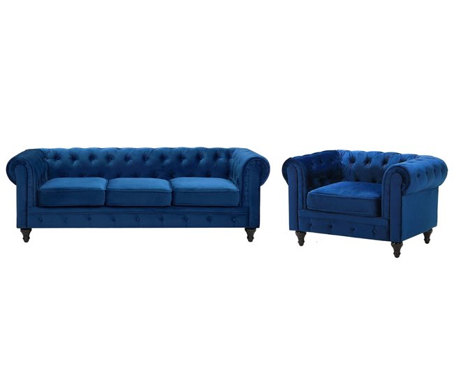 Beliani Conjunto de sofás CHESTERFIELD Azul Marino