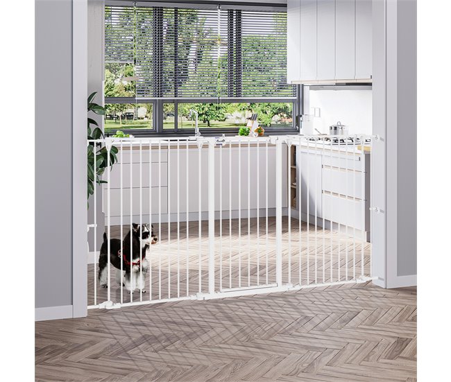 Barrera para Perros Acero, Plástico PawHut Blanco