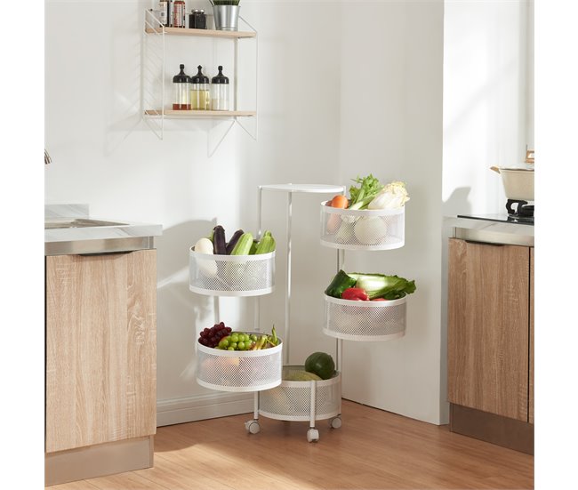 [en.casa] Carrito de cocina Steigen con 5 cestas redondas acero 33 Blanco