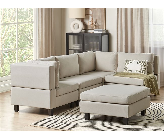 Beliani Sofá modular esquinero con reposapiés Poliéster UNSTAD Beige