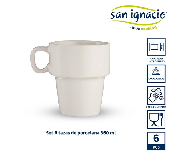 Set 6 tazas porcelana apilable 36 colección VESSIA Blanco