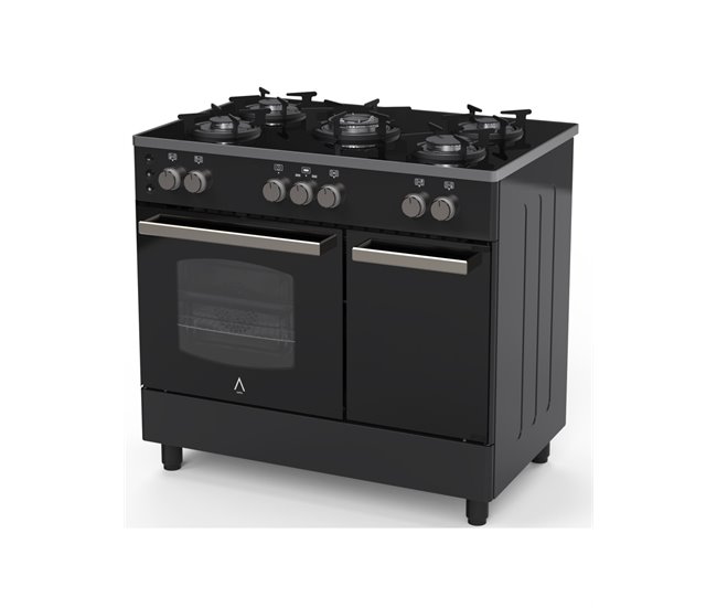 ALPHA Cocina de Gas VULCANO ELITE PRO-90PB Portabombonas Cristal Negro, Wok, Ventilador y Temporizador. *Alta Gama** Negro