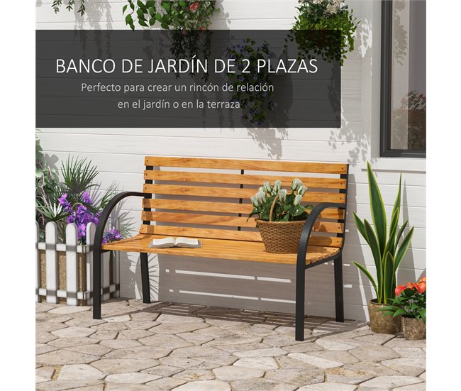 Banco de Jardín Acero, Madera de Pino Outsunny 122x60 Marron