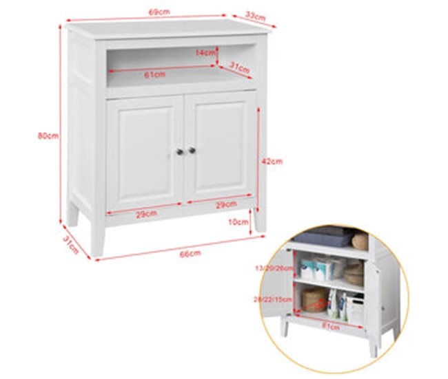 Armario para Baño con 2 Puertas y Estante FRG204-W SoBuy 69 Blanco
