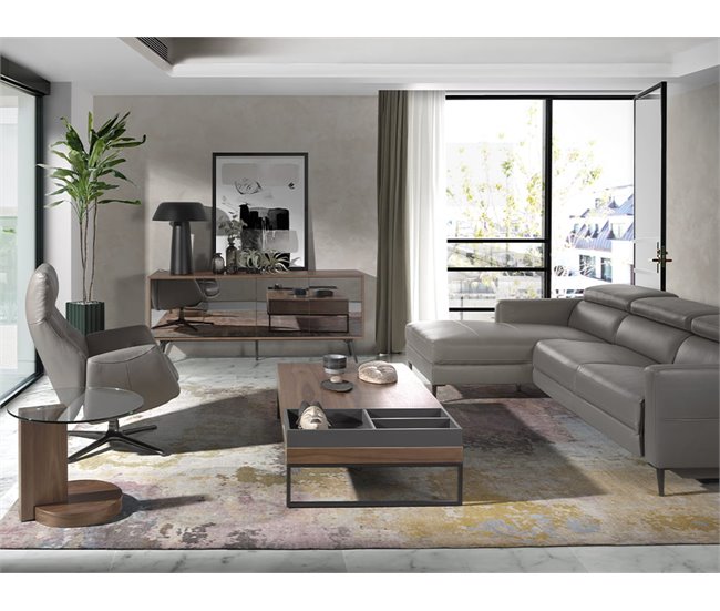 ANGEL CERDA Sofá chaise longue en piel con relax Gris Oscuro