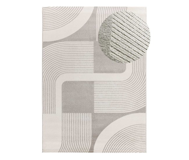 Alfombra geométrica con relieve FLORA - ATTICGO 133x190 Blanco/ Plateado