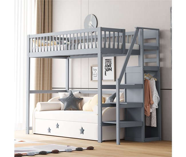 Cama alta para niños 245x95 Gris