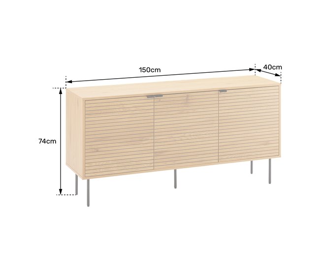 Aparador de madera de 3 puertas STINNA Natural