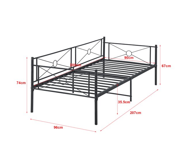 Cama Simple Alvesta con somier Reposacabezas metal 96x207 Negro