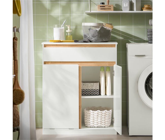 Armario De Baño Con Cesto Para Ropa Sucia BZR79-W SoBuy Blanco