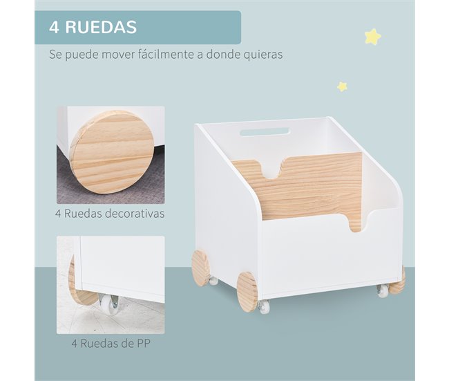 Caja de Almacenaje de Juguetes MDF y Madera de Pino HOMCOM 40 Blanco