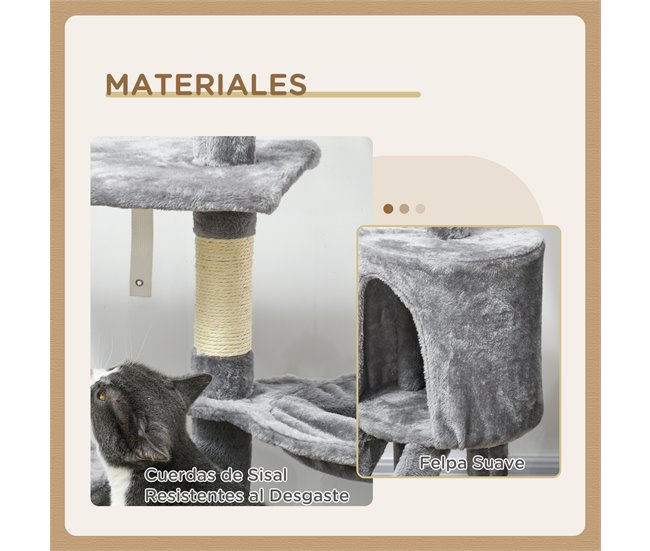 Árbol para Gatos Aglomerado de Madera, Sisal PawHut Gris