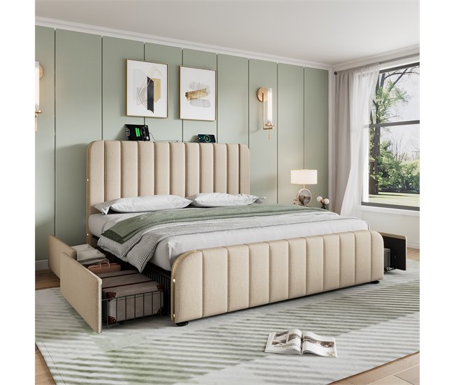 Camas de matrimonio 188x215 Beige