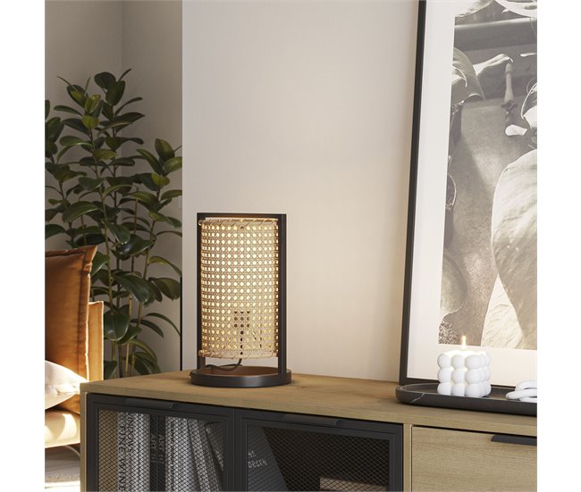 Lámpara de mesa Isao de ratán natural Beige
